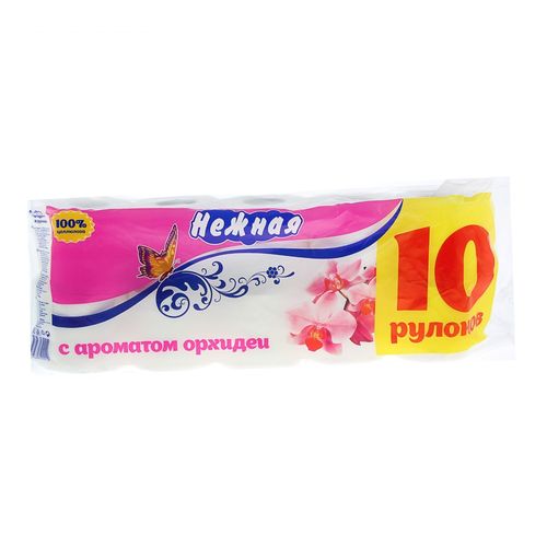 Бумага туалетная Нежная с ароматом орхидеи, 2 слоя, белая, 10 рулонов от производителя в Кирове