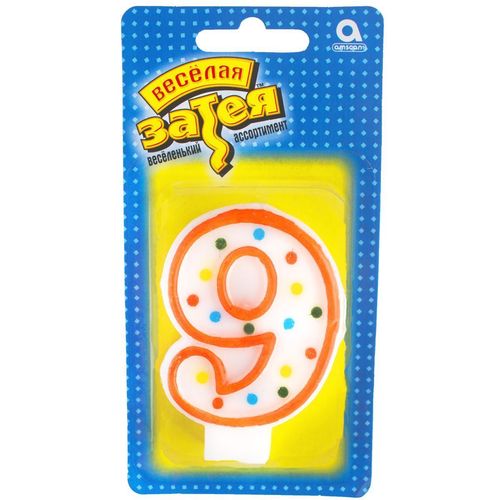 Свеча для торта «9» Весёлая Затея, в горошек, стеарин, 7,6 см, 1 шт. от производителя в Кирове