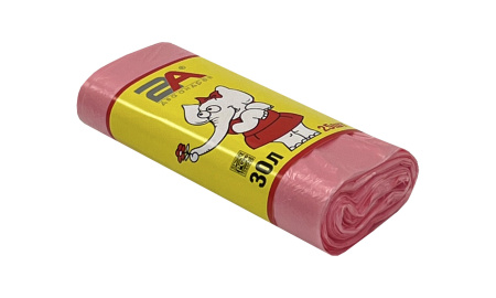 пакеты д/мусора 30л 25шт "Слоны в рулоне" 2А розовые