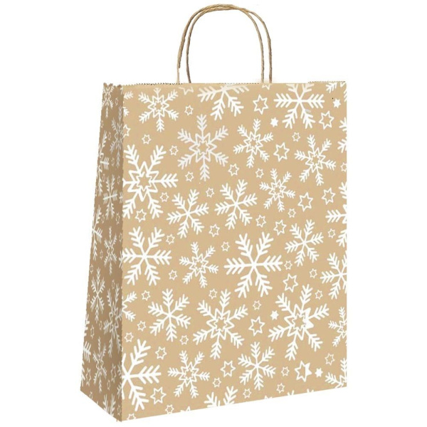 сумка бум. крафт 25х22х12 с круч. ручками СНЕЖИНКА