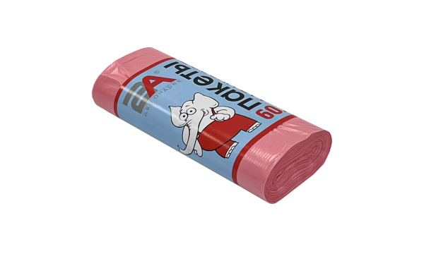 пакеты д/мусора 60л 20шт "Слоны в рулоне" 2А розовые