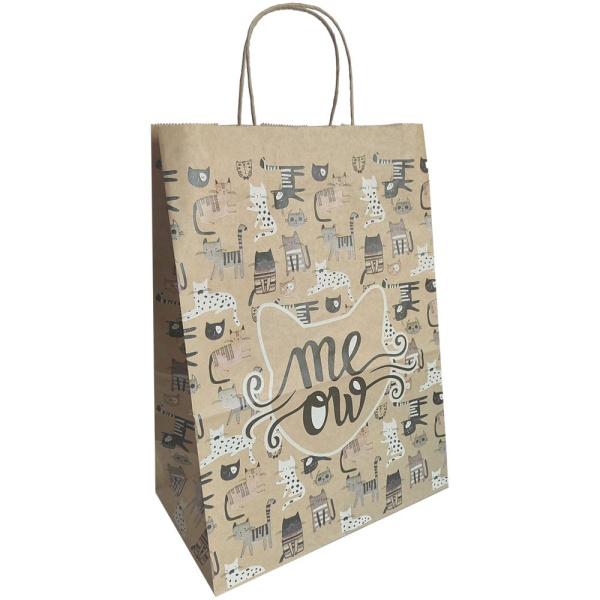 сумка бум. крафт 35х26х15 с круч. ручками Мяу *