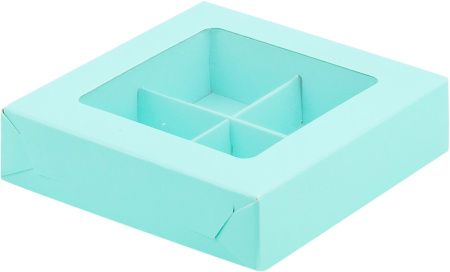коробка бум. 120х120х30 для 4 конфет тиффани с окном
