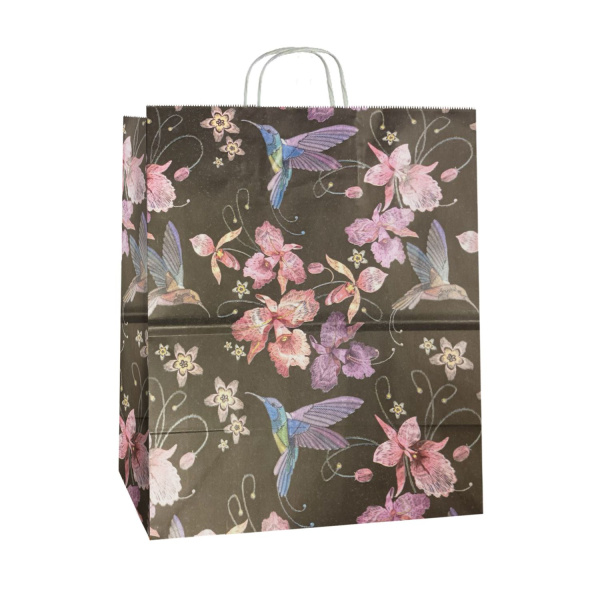 сумка бум. крафт 25х22х12 с круч. ручками Колибри *