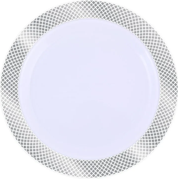 тарелка круглая ПС 230 мм белая каемка серебро/10*