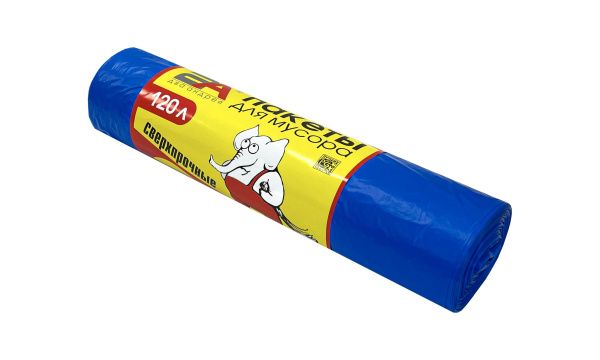 пакеты д/мусора 120л 50шт "Слоны в рулоне" 2А синие