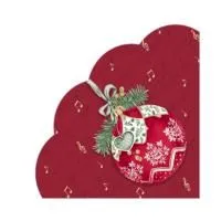 НГ салфетки круглые 3-сл d-32 Rondo Музыкальный шар на бордовом /12